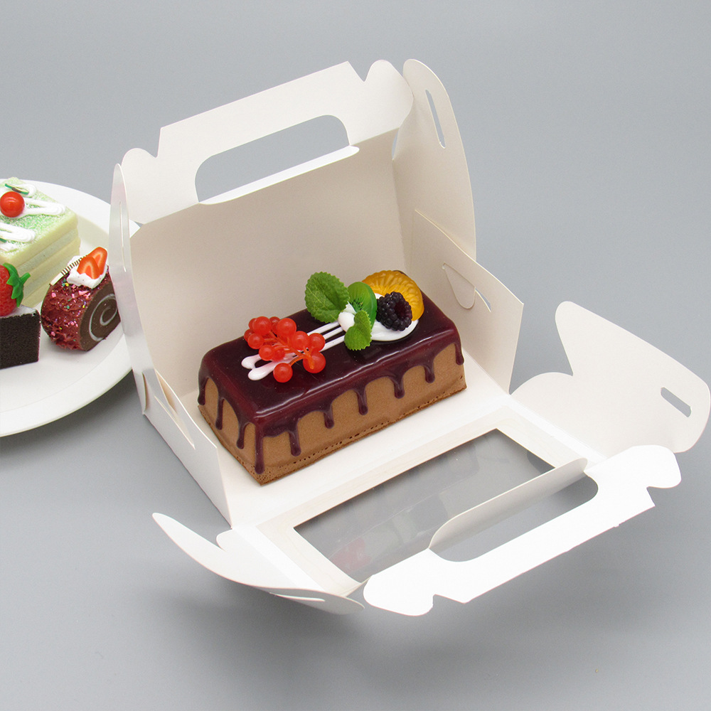 手提毛巾蛋糕卷包装盒透明开窗盒 白卡PVC面包烘焙食品甜品打包盒详情17