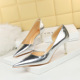2928-1 Wind Sexy Night Club Slim Heel High Heel Shallow Mouth Side Hollow Vintage Metal Stone Single Shoes