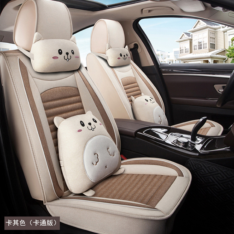 Car Seat Cushion, Universal for All Seasons, New Full-Coverage Car Seat Cover, Special Cushion, Summer Linen Fabric Cotton Seat Cover