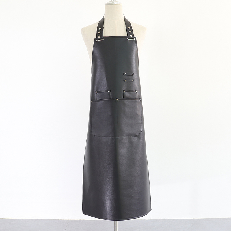 Amazon PU Delantal de cuero logotipo personalizado para catering, impermeable y a prueba de aceite, ropa de trabajo de cintura de cuero acuático de cocina