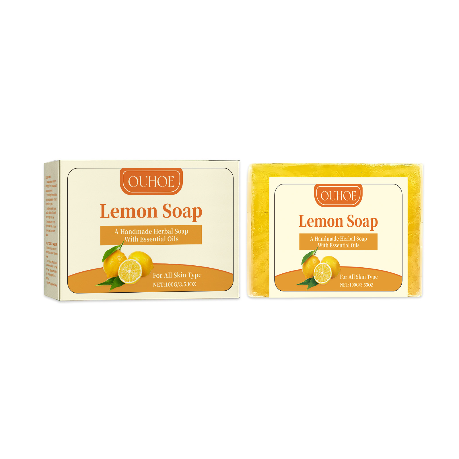 OUHOE Pure Lemon Soap, Lemon Soap VC Refreshing Cleansing Body Cleansing Bath Soap_voghion.com