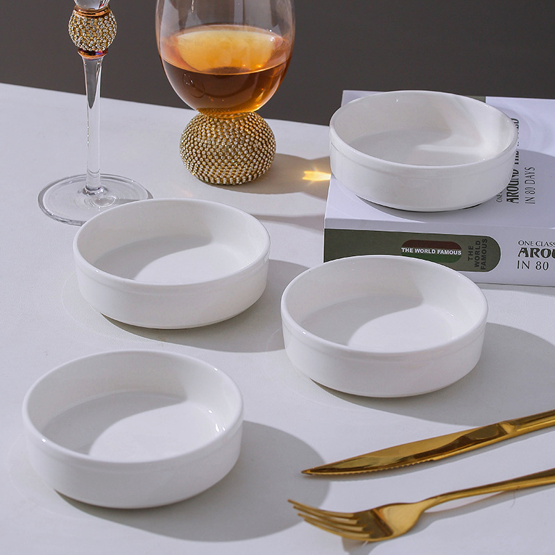 Dessert Baking Bowl, Simple Custard Bowl, Ceramic Steamed Egg Bowl, Household Pure White Steamed Vegetable Bowl, Creative Hot Pot Dipping Bowl