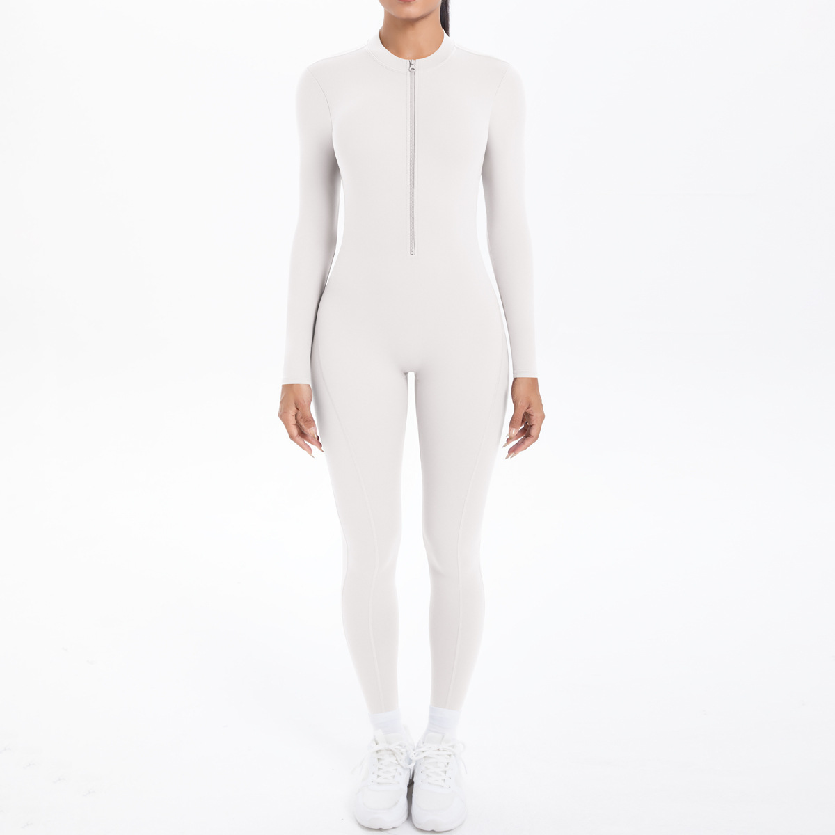 Nuova tuta a maniche lunghe con schiena scoperta, tinta unita e doppio strato in broccato, per sport, corsa, fitness e yoga_voghion.com