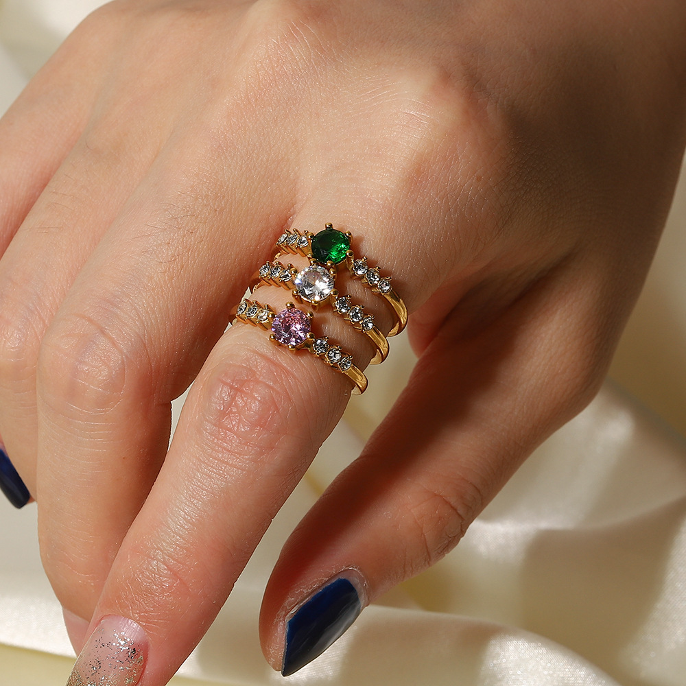 Fashion Round Stainless Steel Open Ring Gold Plated Zircon Stainless Steel Rings