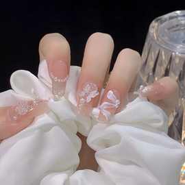 穿戴甲2024新款美甲长款爆款高级爆闪显白美甲贴假指甲贴片名媛风