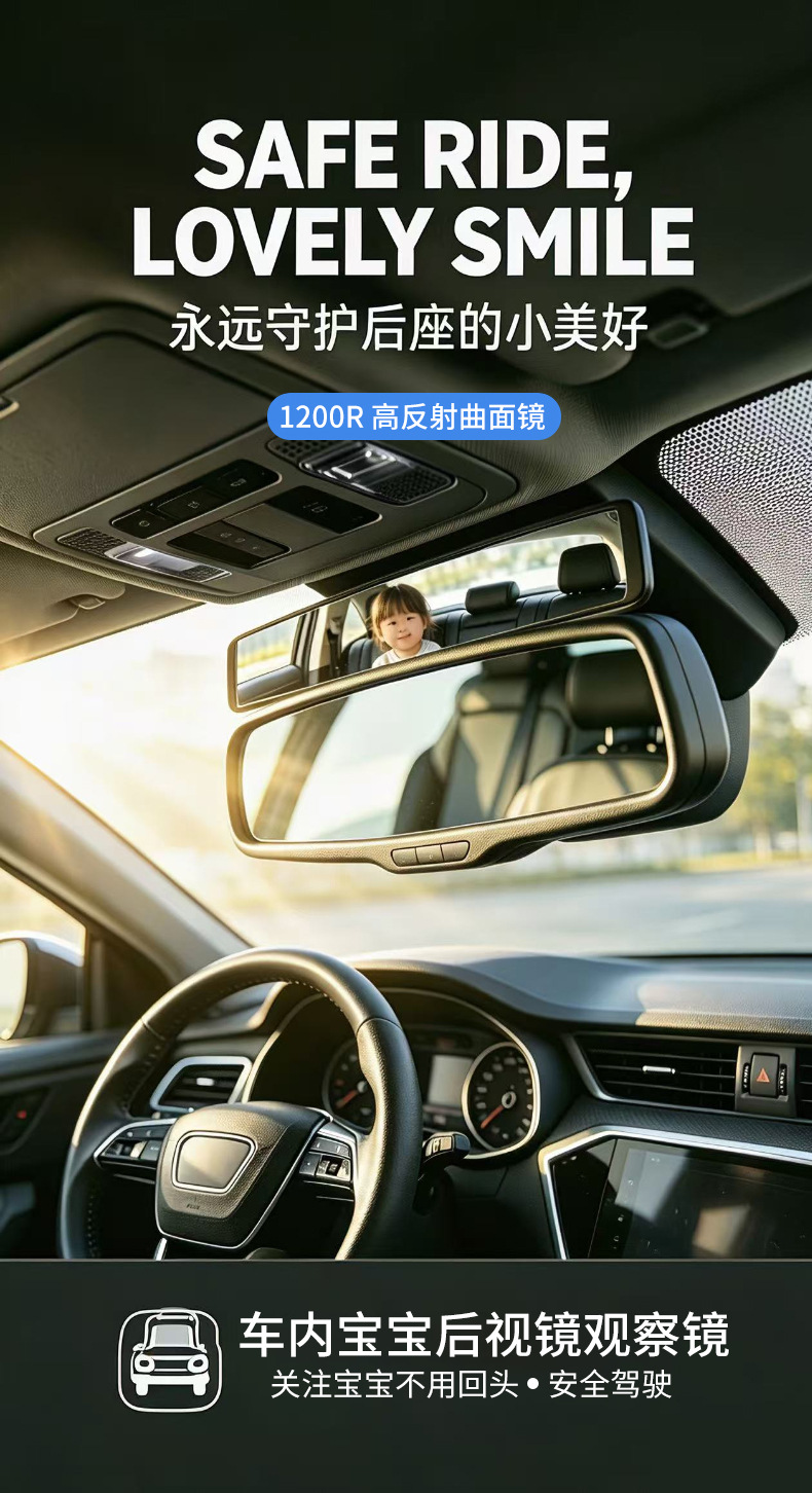 Yac In-Car Child Safety Seat Observation Mirror Car Rearview Mirror Wide-Angle Rear Seat Baby Passenger Auxiliary Mirror