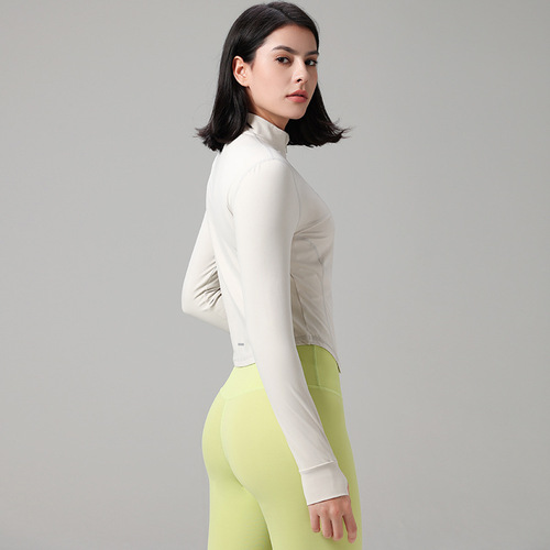 Lulu Autumn/Winter Collar-up Fitted Sport Coat Abdominal Slimming Running Sport Yoga Jacket Short Women's Jacket