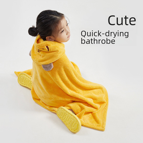 Child's bath towel cape with hood, wearable or wrapable, suitable for autumn and winter, water-absorbent baby bath robe, 100% cotton, household quick-drying