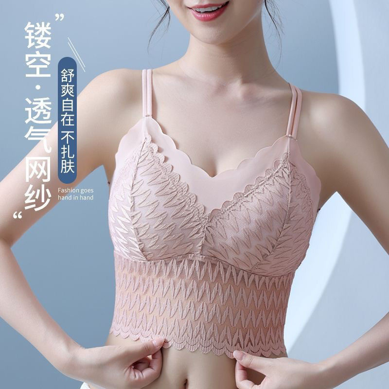 Cross-Border Foreign Trade Popular Versatile Lace Beautiful Back Strap Large Size Underwear Fixed Cup Vest for Women to Wear Outside and Inside in Summer