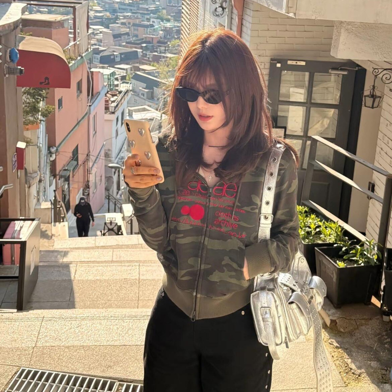 Korean Niche Trendy Brand Aeae Short Sweatshirt for Female Hot Girls Slim Fit Versatile Long-Sleeved Camouflage Jacket Autumn and Winter