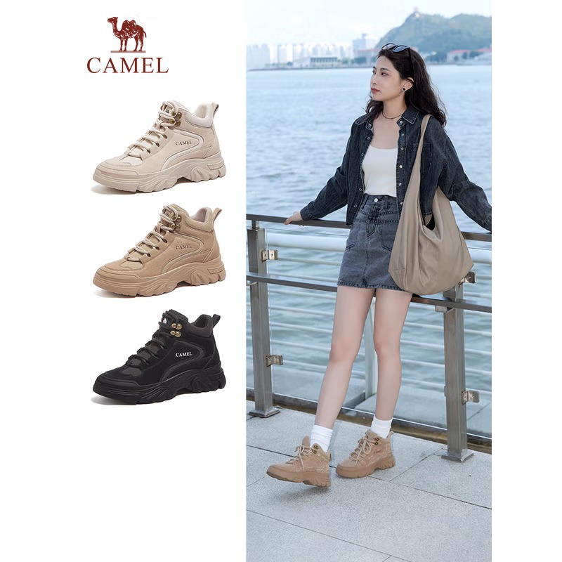 骆驼女鞋2025年秋冬新款厚底保暖高帮户外工装加绒东北雪地靴棉鞋