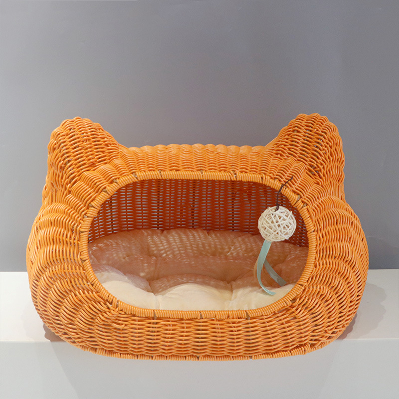 Cuatro estaciones generales de otoño y invierno caliente imitación de caña tejida de gato casa para gatos desmontable casa roja de gato casa para perros