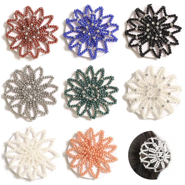 New High Elastic Pearl Hair Net Dance Performance Professional Diamond-encrusted Beaded Hair Net Girls Hair Accessories