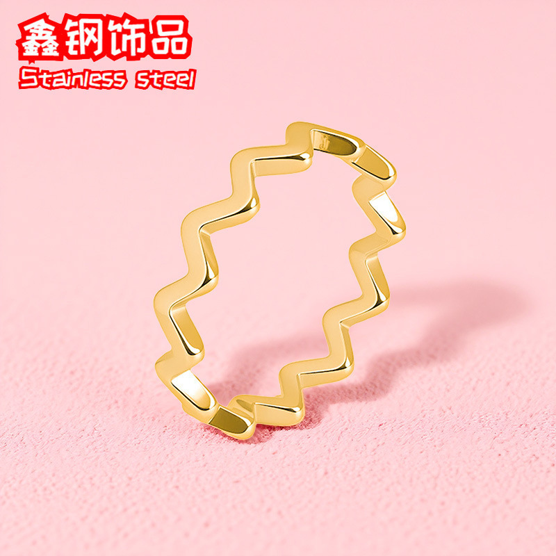 简约光面素圈波浪戒指女 时尚百搭光圈极简风ins小众设计叠戴指环|undefined
