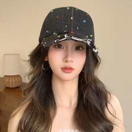 纯手工彩珠水钻韩系牛仔棒球帽水洗做旧个性破洞鸭舌帽女遮阳帽潮
