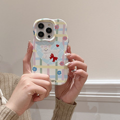 INS niche colorful grid dog pattern phone case suitable for iPhone 14 Pro Max Apple 15, 13/12 two-in-one