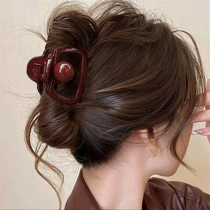 5#Square hollow ankora red 6cm hair grip