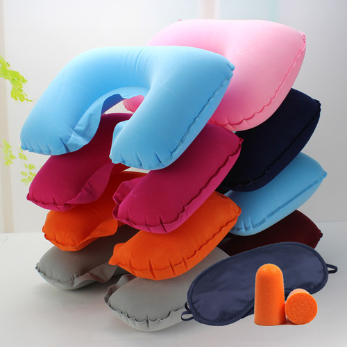 Inflatable pillow U-shaped U-shaped pillow outdoor travel tourism three treasures PVC flocking camping plane pillow 