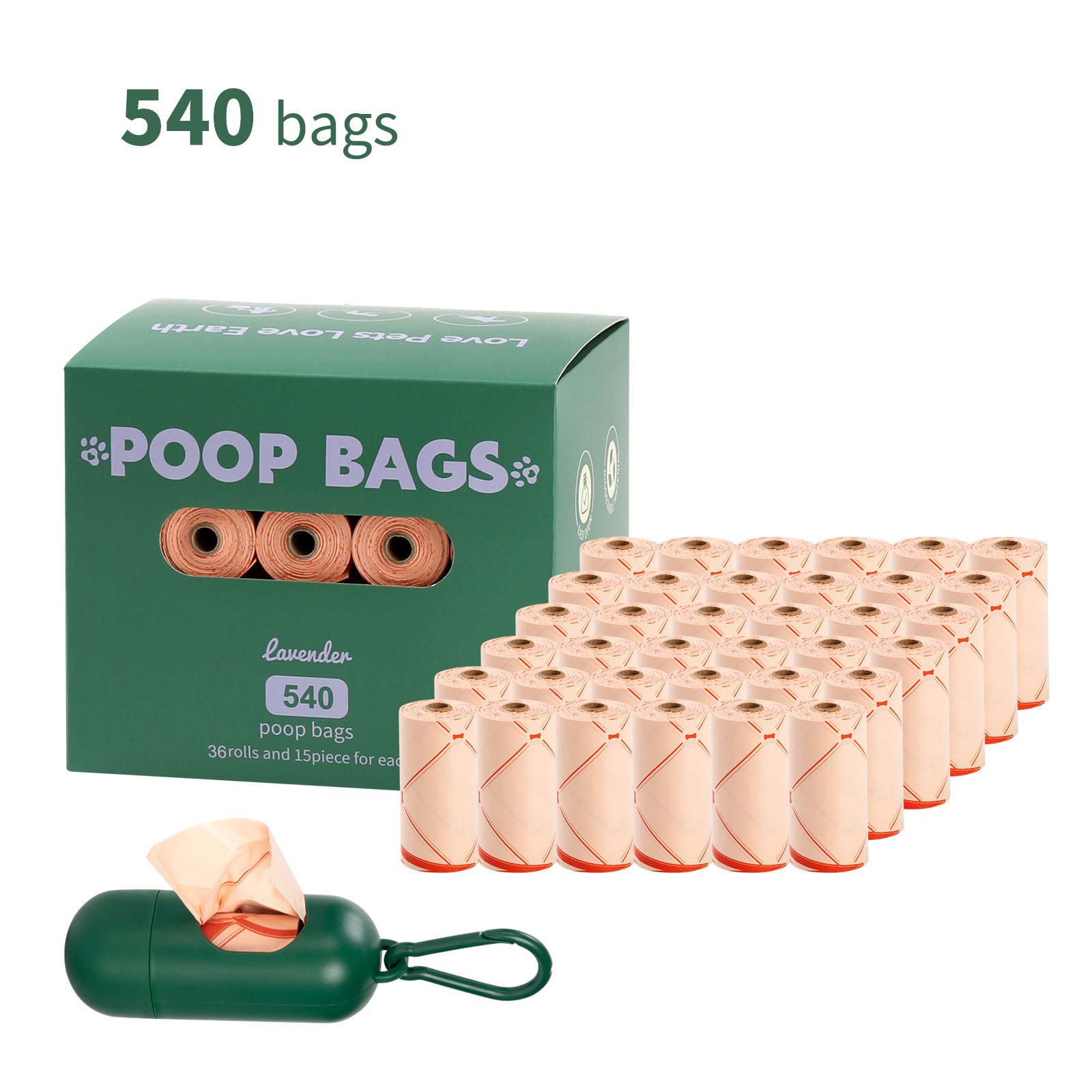 Nueva bolsa de mierda degradable ecológica para perros, bolsa de heces portátil, dispensador de clip de manos libres, bolsa de basura para mascotas