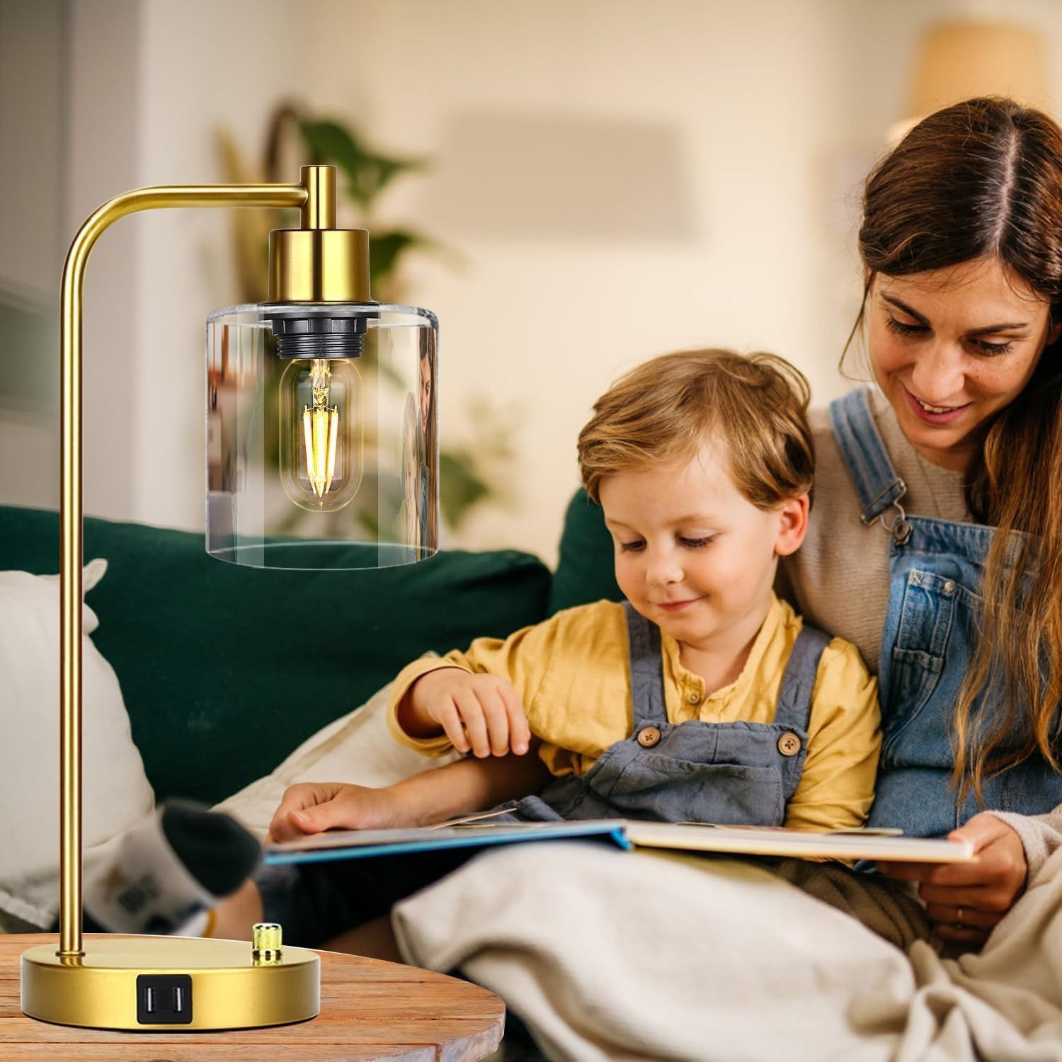 Personalidad creativa dormitorio cabezal de cama USB carga inalámbrica tacto atenuación LED lámpara de vidrio lámpara de escritorio diseño creativo