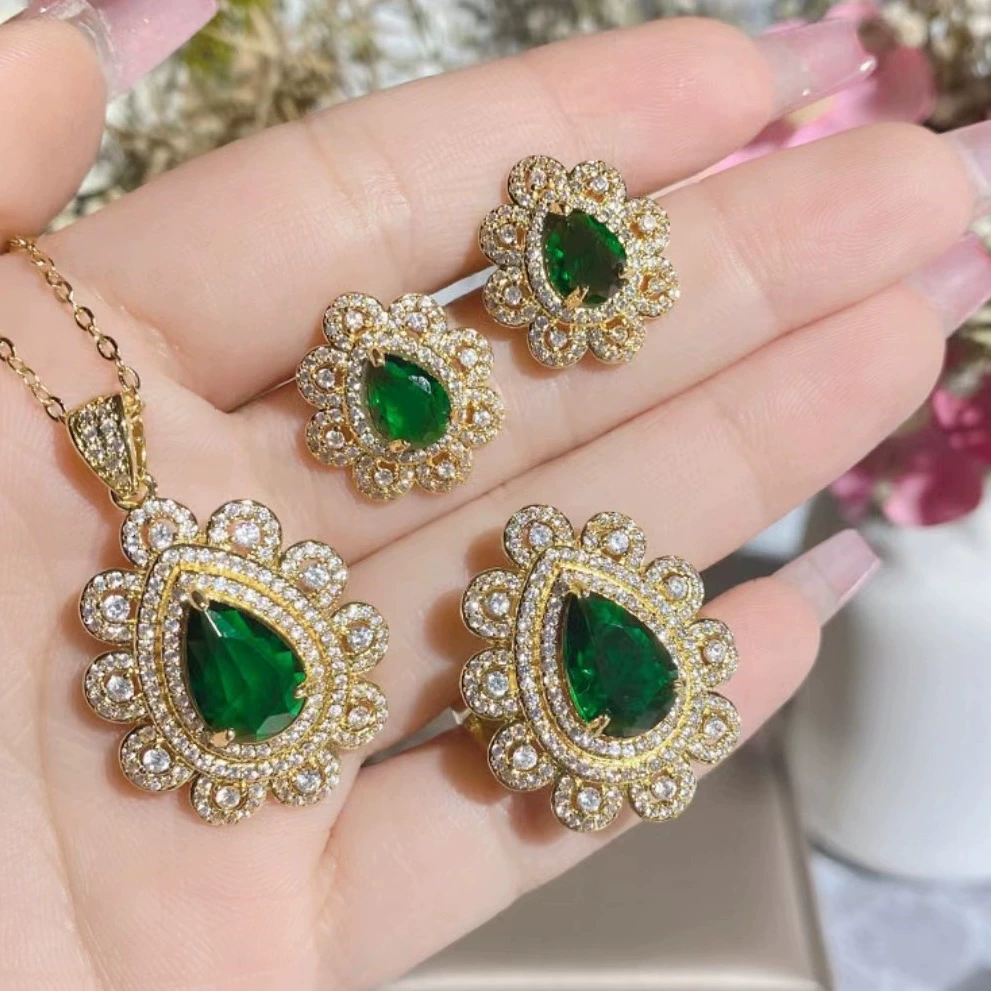 Новый набор из трех частей интернет-знаменитости модный темперамент новая горячая распродажа Капля воды роскошное кольцо ожерелье кулон серьги костюм