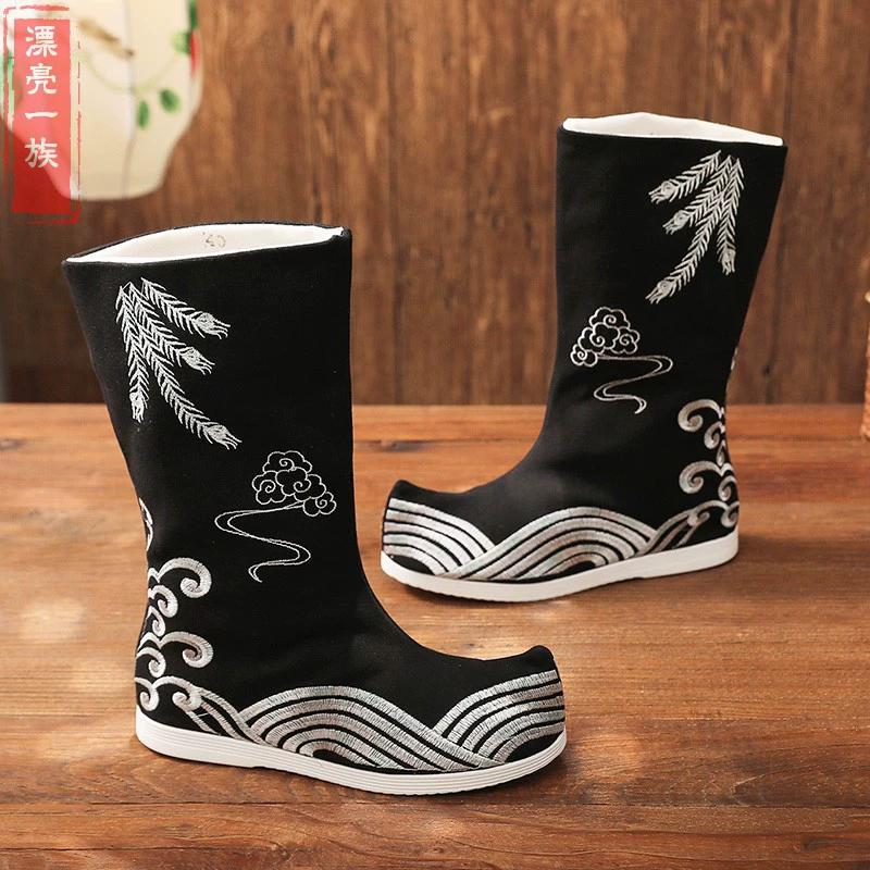 Древние костюмные ботинки для мужчин с туфлями династии Хань, древний стиль династии Мин, туфли с внутренним усилением и бантом, ботинки для боевых искусств, свадебные туфли на плоской подошве