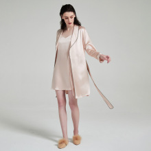 19姆米真丝吊带睡袍套装女 100%桑蚕丝家居服性感浴袍睡袍两件套