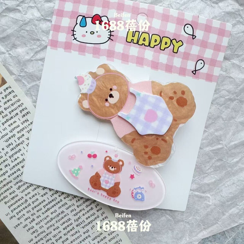 秋冬复古可爱小熊发夹亚克力卡通鸭嘴夹时尚百搭儿童刘海夹侧边夹|undefined