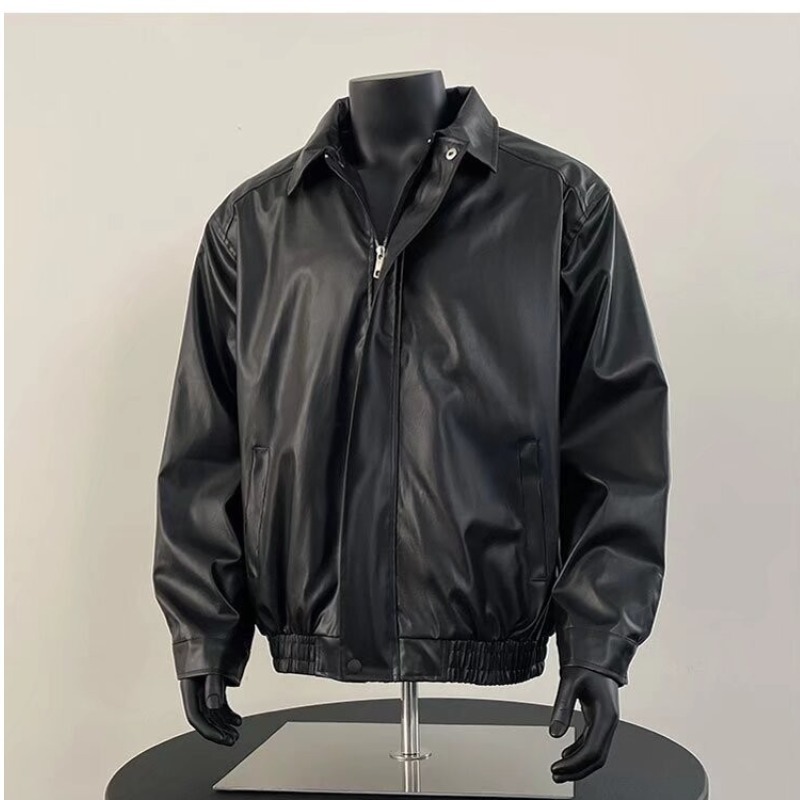 Retro polyurethane solid color autumn jacket hip-hop style for men…