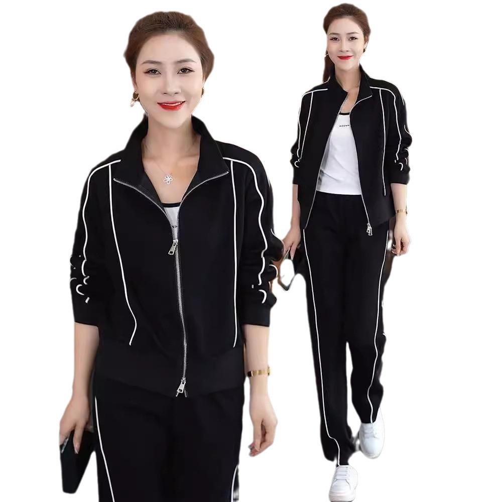국경 간 레저 스포츠 세트 2024 년 초가을 새로운 여성 패션 시대 감소 슬림 카디건 스웨터 바지 투피스 세트