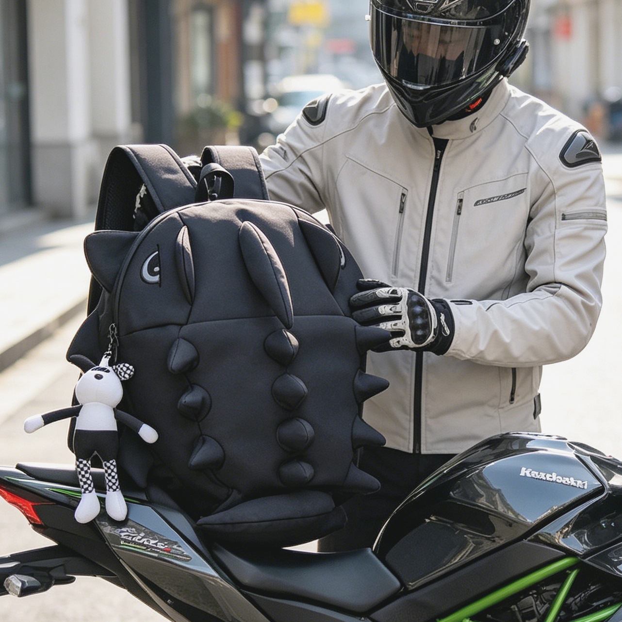 Personalized Outdoor Cycling Helmet Bag, Water-Repellent Motorcycle Backpack, Motorcycle Rider Backpack, Large-Capacity Dinosaur Bag