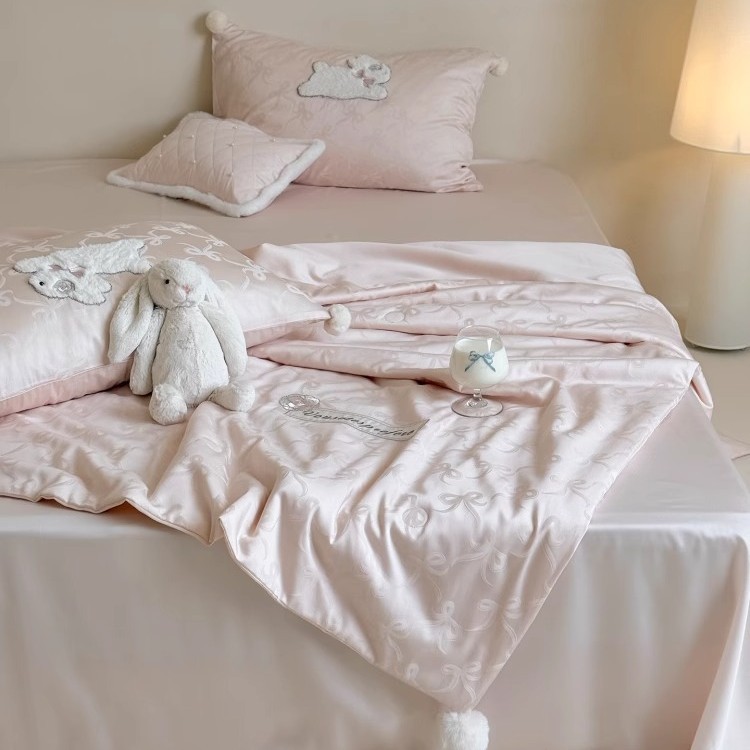 Girly Heart Summer Quilt Tencel Summer Cooling Quilt Four-Piece Set Ice Silk Jacquard Air Conditioning Quilt Summer Cooling Quilt Washable Thin Quilt