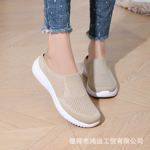 Old Beijing Style Women's Large Size Cross-border Leisure Ankle Shoes for Middle-aged Ladies, Soft Sole, Rounded Toe, Semi-slippers, TEMU Brand Sticker