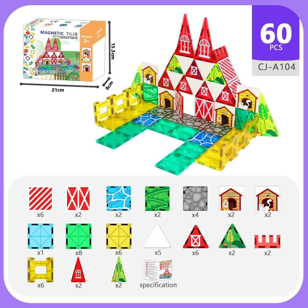 Ventana de color de impresión personalizada, parche magnético, bloque de construcción magnético, rompecabezas, piedra de imán, rompecabezas, pieza magnética de granja, transfronterizo