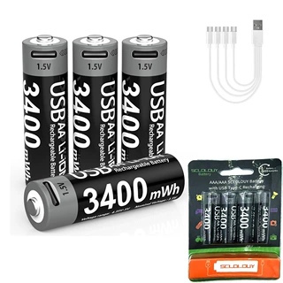 AA可充电锂电池1.5V 3400mWh  带USB-C充电线 用于智能锁麦克风