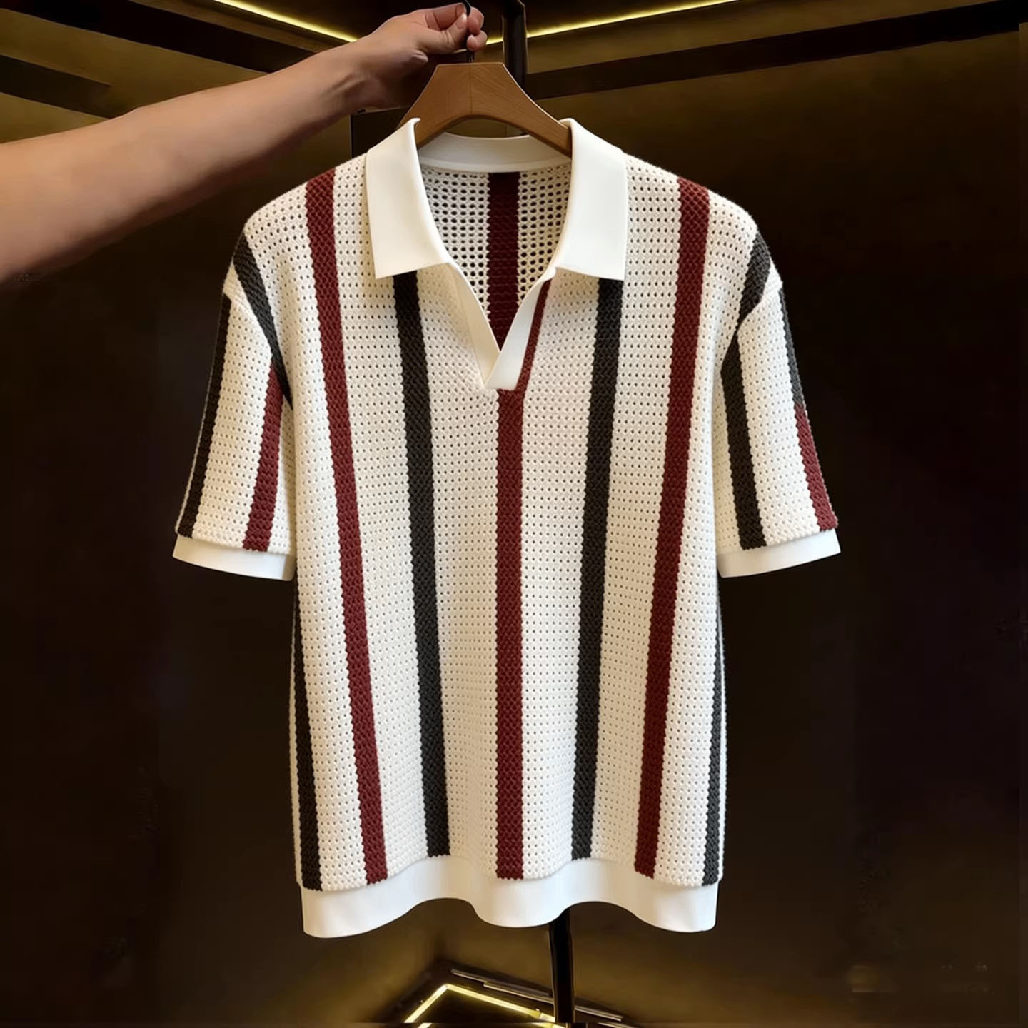 Polo camiseta de punto camiseta de manga corta camiseta hombre gaviota cuello V rayas viejas líneas de viento de verano fábrica transfronteriza al por mayor
