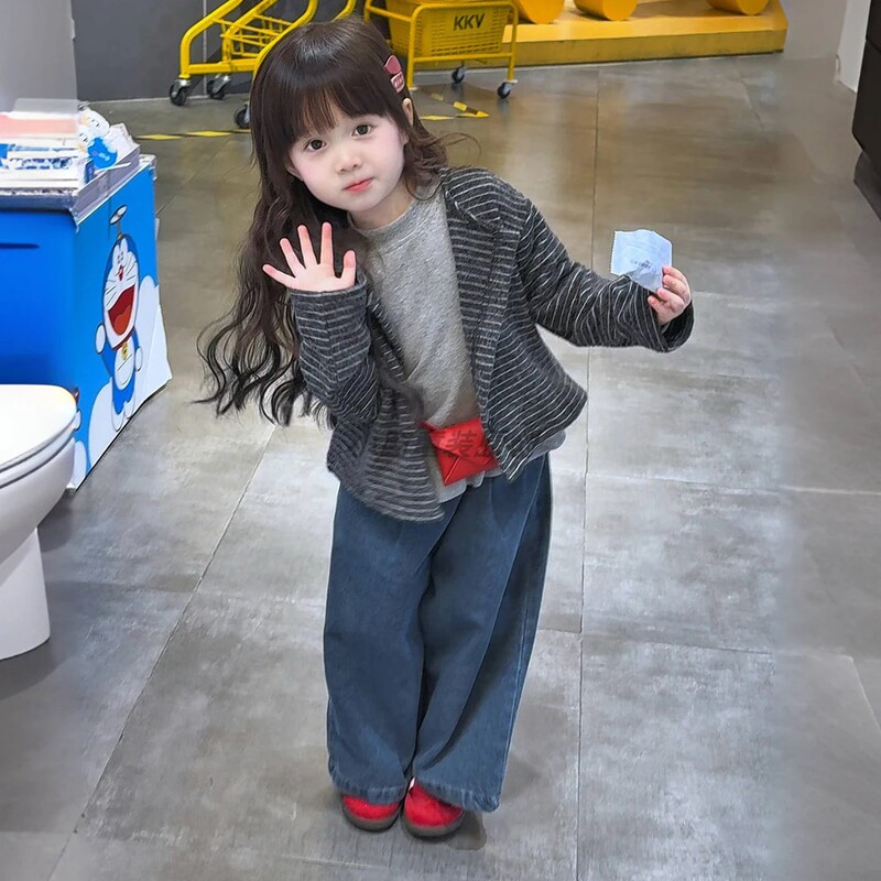 童装套装秋女童韩版条纹外套儿童洋气百搭休闲上衣童装外套31012|undefined