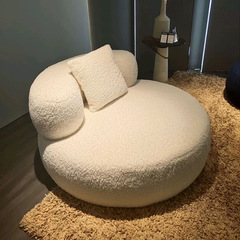 北歐極簡羊羔絨單人沙發意式網紅侘寂風客廳臥室懶人圓形民宿躺椅