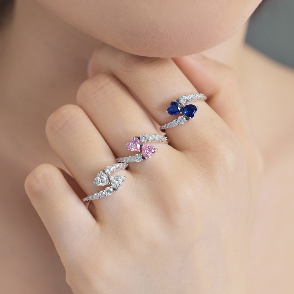 Zircon Inlay Material 925 Sterling Silver Zircon Heart Shape Rings