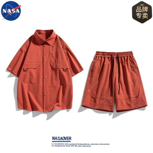 NASA Brand High-Quality Summer Shirt Set for Men - Advanced Style Loose Trendy Versatile Short Shorts and Short-Sleeve Set
