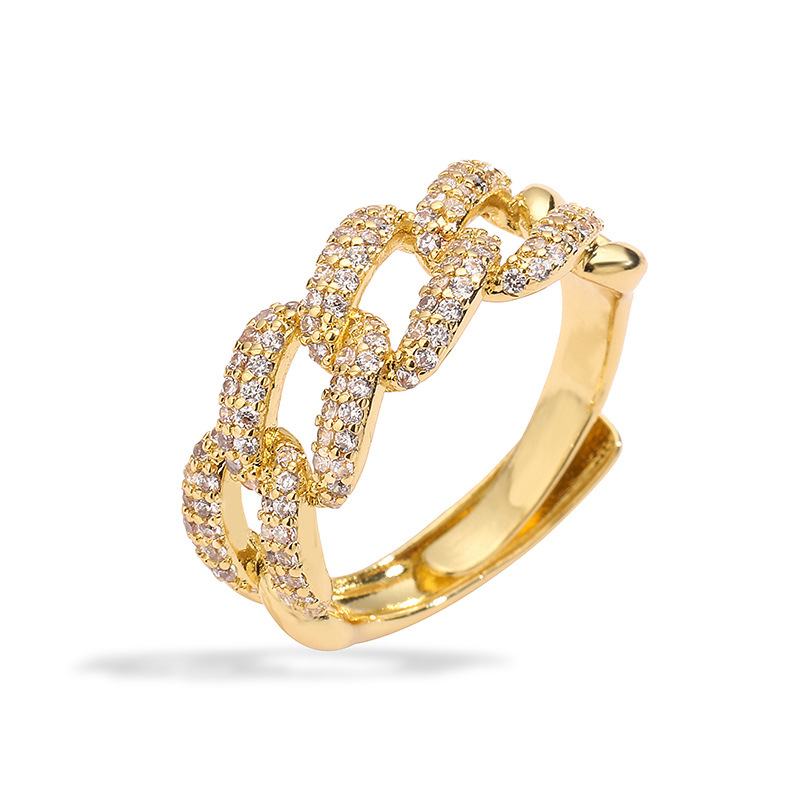 Cuban Link Interlocking Ring Hip Hop Style Copper With Stones_voghion.com