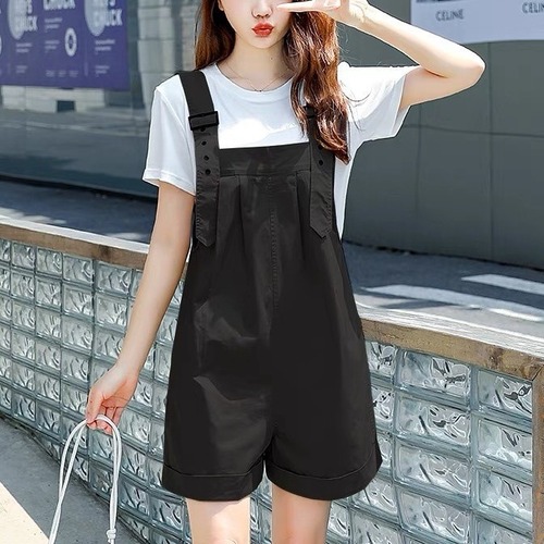 Five-color overalls shorts women's summer thin work overalls jumpsuit 2023 new loose wide-leg pants trendy