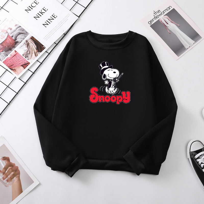 Shrimp skin Autumn and Winter Snoopy creative cartoon cross-border foreign trade fleece-lined sweater loose all-match fashion brand casual women Shrimp skin Autumn and Winter Snoopy creative cartoon cross-border foreign trade fleece-lined sweater loose all-match fashion brand casual women