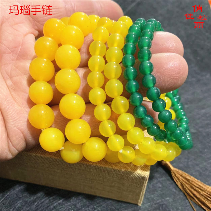 厂家批发 石英岩玉黄石黄龙玉老黄玉黄蜡石杂石手链手串礼品1.6cm