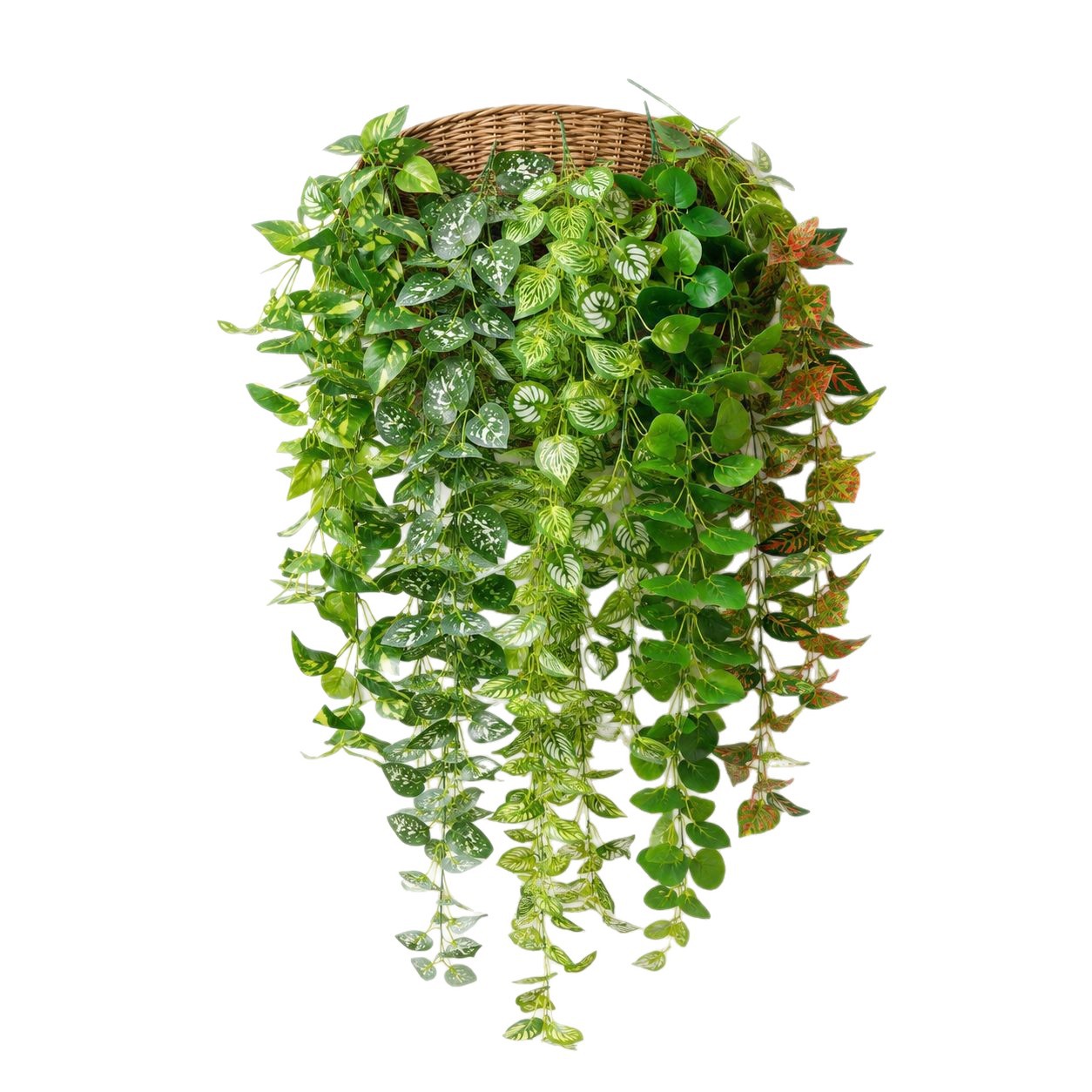 5 horquilla colgante de pegamento colgante de pared de plantas de simulación 7 horquilla pequeño haz de papas verdes hojas de papas decoración de pared interior colgante verde falsa