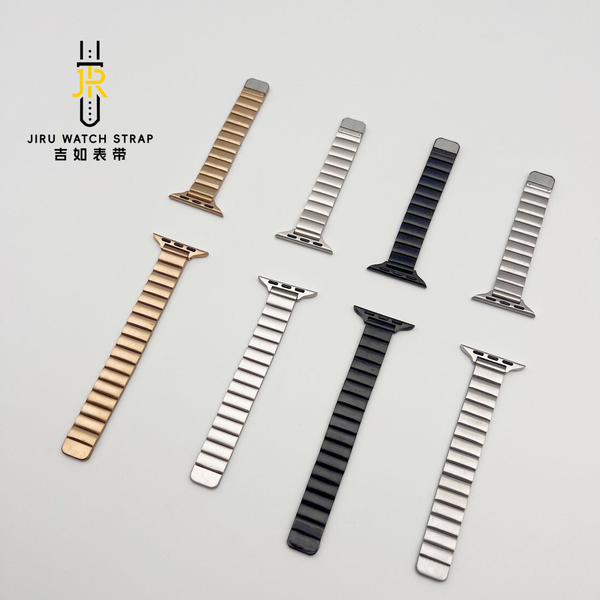 适用苹果iwatch7/8/9/10/SE 小蛮腰一珠磁吸式竹节不锈钢手表带