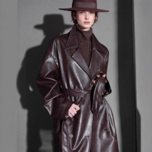 高级感轻奢时尚小众时髦帅气羊皮风衣早秋外套女宽松中长款皮风衣