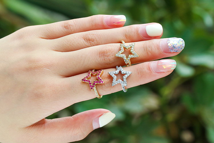 Fashion Micro-inlaid Colored Diamonds Five-pointed Star Ring display picture 2