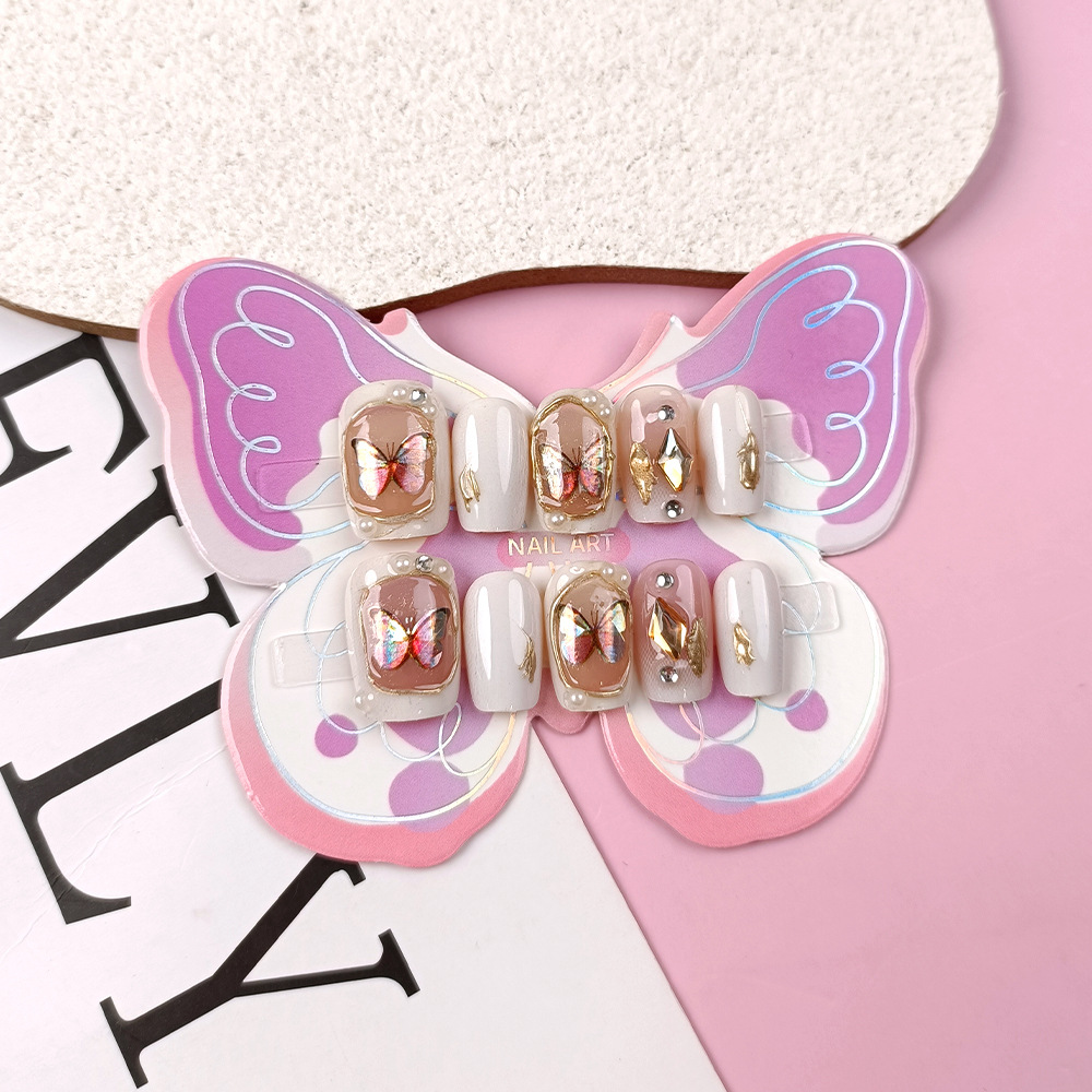 Parche de uñas de perlas para jóvenes Barroco Aurora Mariposa Manicura para niñas de 10 a 16 años