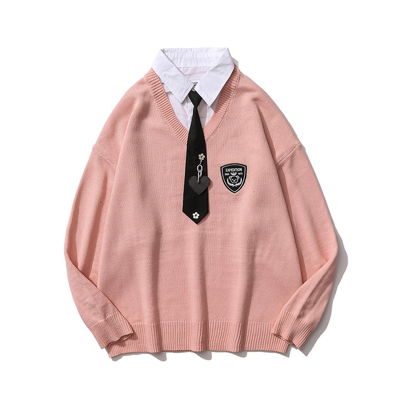 Herrenbekleidung Jugendmode High Street Krawatte Zweiteiliger lässiger Pullovermantel Herren- und Damenherbst All-Match-Strickwaren im Lazy-Style_voghion.com